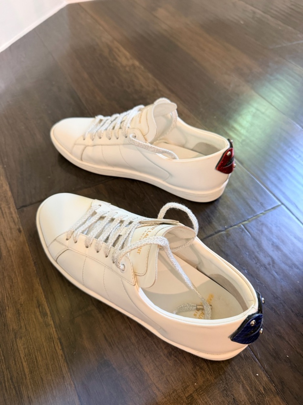 Saint Laurent SL/06 "Lip" Sneakers: Mismatched Gem-Tone Heels & Lurex Laces 38.5 - Picture 5 of 10